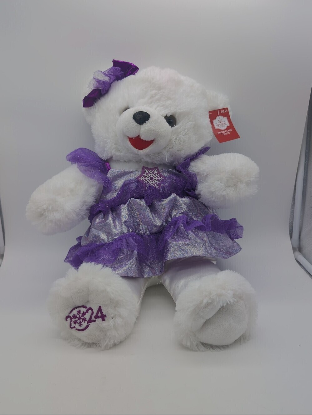 2024 Snowflake Plush White Teddy Bear in Purple Dress - Kids Toy 2